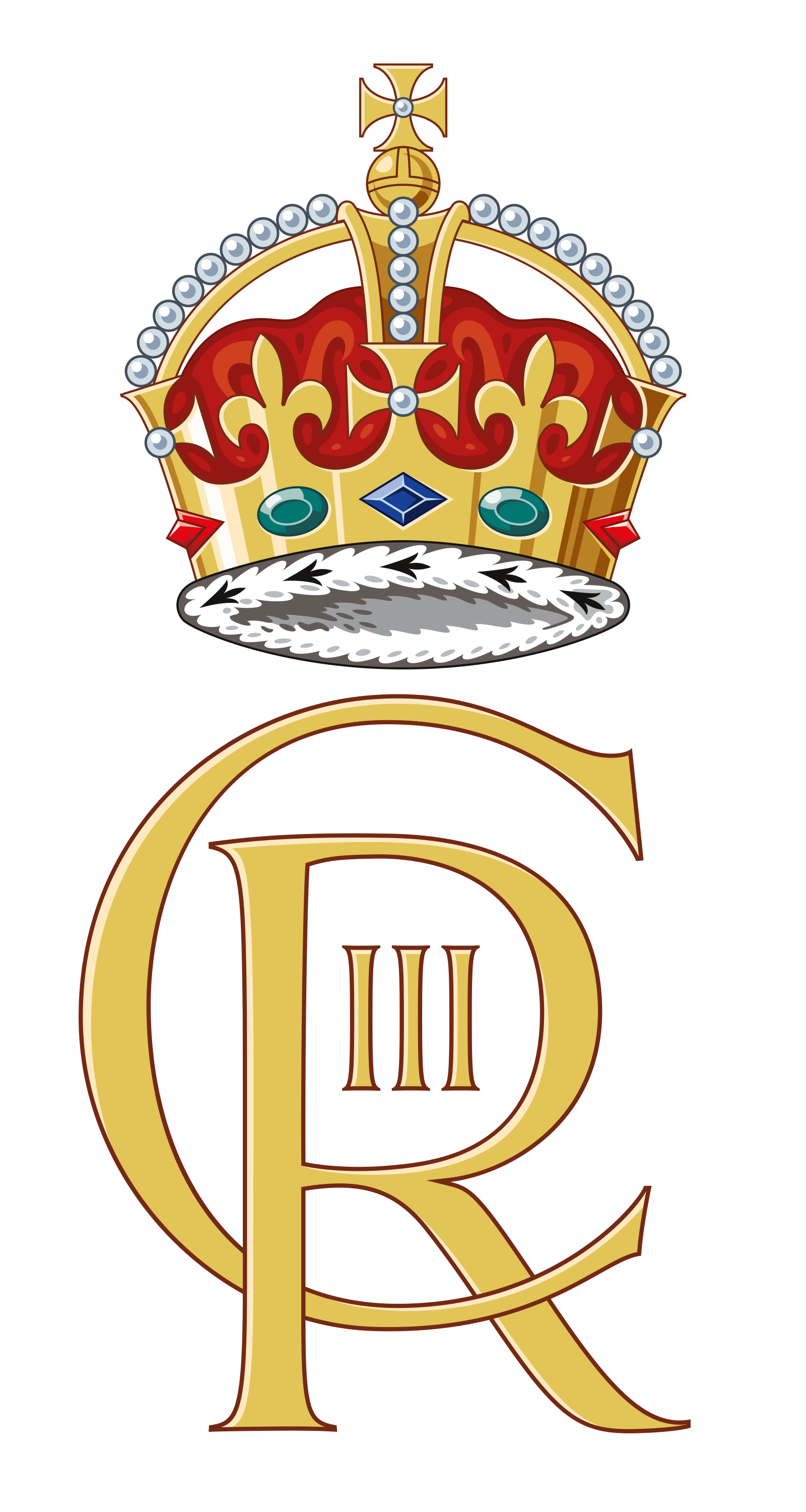 Image shows the new King Charles’ cypher featuring the letter ‘C’ intertwined with the letter ‘R around a roman numeral three. A royal crown sits above it.